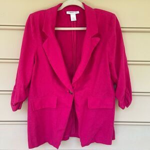 Vintage 80s Carole Wren 3/4 Sleeve Notch Lapel Blazer Hot Pink L Preppy Office
